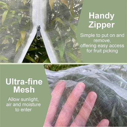 Fruit Tree Netting Cover with Zipper & Drawstring, 2 Packs 4ft x 4ft Insect Bird Barrier Netting for Garden Protection, Ultra Fine Mesh Garden Netting