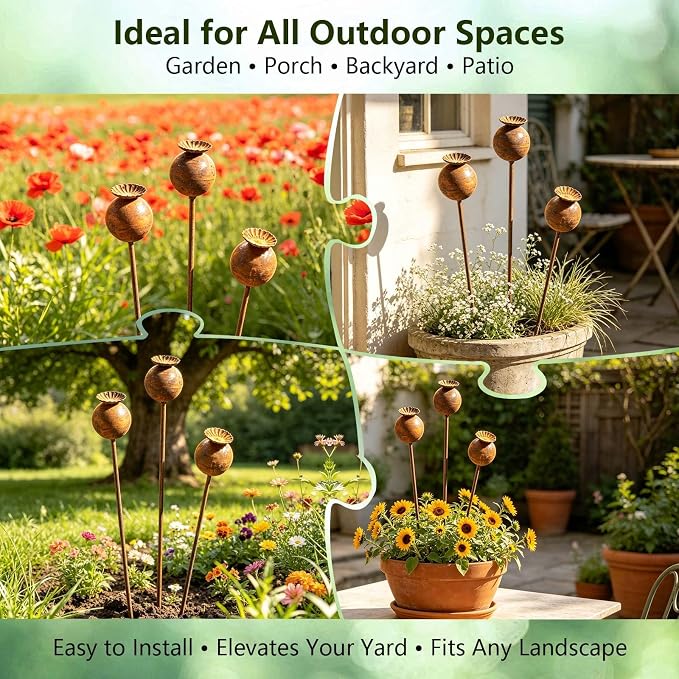3 PCS Metal Flowers for Outside,23 Inch Large Garden Stakes Decorative,Flower Bed Decor Plant Stakes, Garden Statues Outdoor Clearance, Metal Yard Art Outdoor, Plant Decorations for Pots