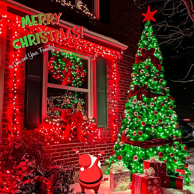 JMEXSUSS 2 Pack Solar String Lights Outdoor Waterproof, Total 66 FT 200 LED Solar Christmas Lights Outdoor, Twinkle Light for Christmas Tree Outside Garden Yard Xmas Decor, Red to Green