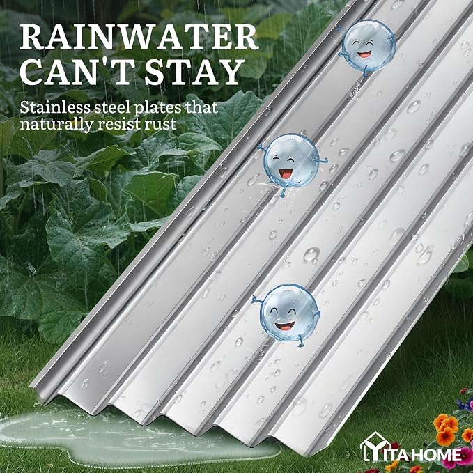 YITAHOME 8x4x3ft Large Raised Garden Bed Kit, Galvanized Metal Planter Box with Gloves, Support Rod & Safety Rubber, Outdoor Above Ground Planters for Plants Vegetables Flowers,Silver Gray