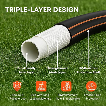 Flexibility Garden Hose, 10ft x 5/8", No-Kink, Wear-Resistant & Freeze-Resistant, Flexible Water Hose, Rubber Hose With Male/Female Fittings, Working Pressure 200 PSI,Burst 600 PSI, 3/4'' GHT