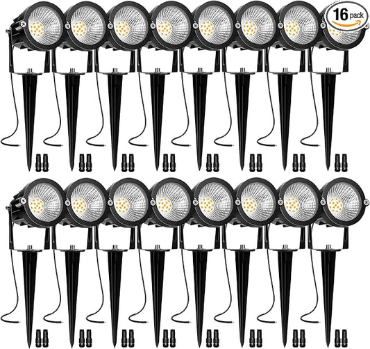 Low Voltage Landscape Lights, 10W 12/24V 2700K Warm White Landscape Lighting, IP65 Waterproof Outdoor LED Spotlight for Garden Yard Tree, 16 Pack with Connectors
