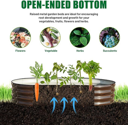 SnugNiture 2 Pcs 6x3x1ft Oval Metal Raised Garden Bed for Vegetables, Brown | Protective rubber edging strips thickened corrugated galvanized steel