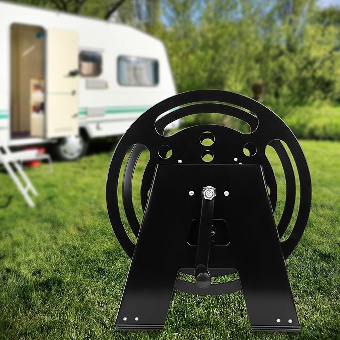 RV Extension Cord Storage Reel, Mountable Metal Reel Frame Holds Up To 200 Feet Of 15A (12/3 AWG), Power Cord Reel with Durable Bearings ＆ Foldable Handle