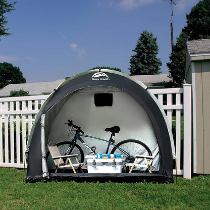 Happy Travel Bike Storage Tent Shed, Outdoor Waterproof Bicycle Covers Shelter with Window for 2/3/4/6/8 Bikes,Oversized Outside Portable Sheds for Lawn Mower,Garden Tools