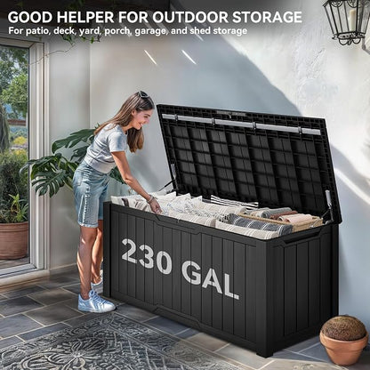 YITAHOME XXL 230 Gallon Large Outdoor Storage Deck Box for Patio Furniture | Outdoor Cushions, Garden Tools and Sports/ Pools Equipment, Weather Resistant Resin, Lockable (Black)