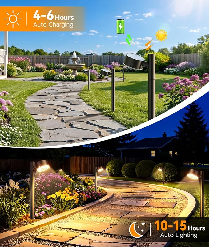 ELECLINK 8 Pack Solar Pathway Lights Outdoor, Adjustable Solar Powered Garden Lights with Bigger LED Lens, Auto On/Off Outdoor Waterproof Solar Lights for Yard Patio Lawn Sidewalk Walkway Driveway