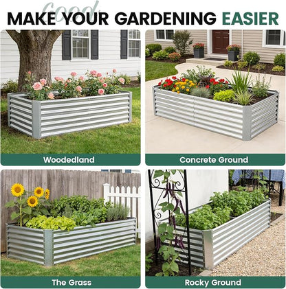 G GOOD GAIN 6x3x2 ft Galvanized Raised Garden Bed Kit, Large Metal Planter Box Outdoor for Vegetables, Flowers, Herbs, 269 Gallon Capacity Deep Root Design, Silver