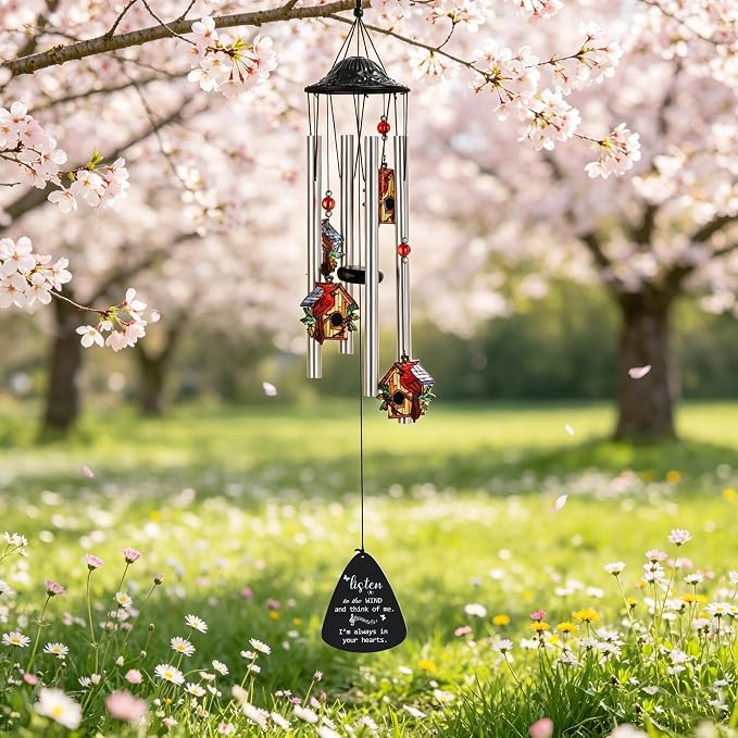 34'' Large Cardinal Red Bird Wind Chimes for Outside Garden Patio Decor | Memorial Wind Chimes Outdoor;Red Bird Windchime,Cardinal Gifts,Sympathy Gifts for Loss of Loved One,Aluminum Tube,with S hook