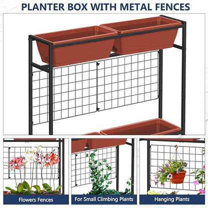 ETELI Raised Garden Beds Outdoor Elevated Planter Boxes with Trellis Patio Herb Garden Planter Outdoor Raised Planter Boxes with Legs for Vegetable Patio Balcony Porch, Brick Red