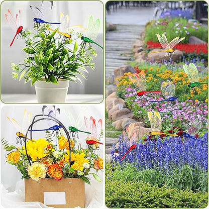 24 Pieces 3D Dragonfly Garden Decor Stakes Dragon Fly Garden Stakes Dragonflies Garden Ornaments Patio Decoration Dragonfly Stakes with Sticks, 4 Colors