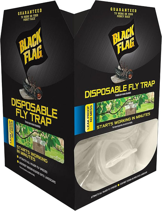 Black Flag Disposable Fly Trap, Attracts All Major Fly Species , 12 Pack