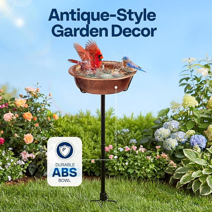 VIVOHOME Bird Bath for Outside, Outdoor 13'' Birdbath Bowl with Metal Ground Stake, Weather-Resistant ABS Bird Bath and Feeder for Garden, 1.45 Gallons, Bronze