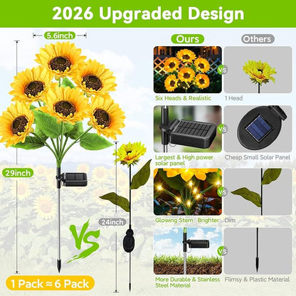 Solar Sunflower Lights Outdoor Garden Decor, 3 Pack Upgraded 18 Bright Sunflowers, Solar Flower Lights Waterproof for Garden, Flower Bed, Yard, Pathway, Patio Decor, Gift for Women, Mom, Grandma