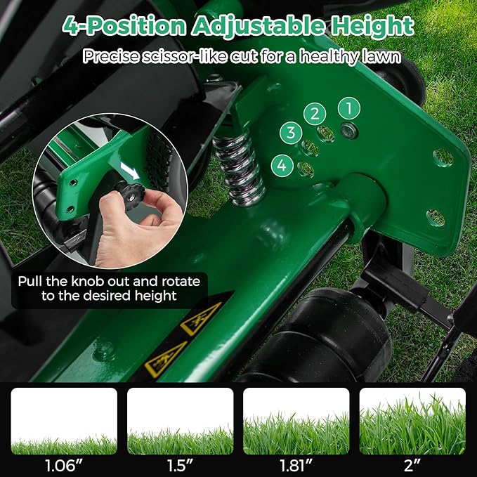 IRONMAX Lawn Mower, 14 Inch Push Reel Lawn Mower with 5 Steel Blades, Adjustable Cutting Heights, Grass Catcher Bag, Walk-Behind Manual Lawnmower for Garden Park Yard, No Motor (Green, 14 Inch)