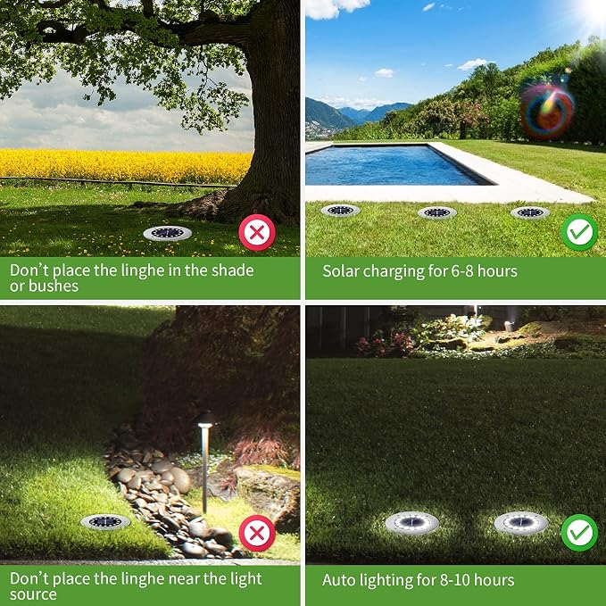 NFESOLAR Solar Ground Lights Outdoor with 16 LEDs Multi-Color 16 Pack | IP65 Waterproof, Stainless Steel Shell, Wire-Free, Easy to Use for Outdoor Garden Yard Lawn Pathway Walkway