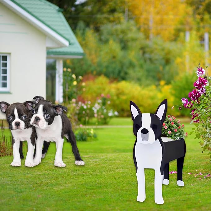 Boston Dog Planter Pots, 9.45 x 6.73 x 13.39 Inches | Dog Flower Pot, Cute Animal Shaped Plant Pot, Gifts for Women & Pet Lovers, Indoor Outdoor Garden Home Office Decor