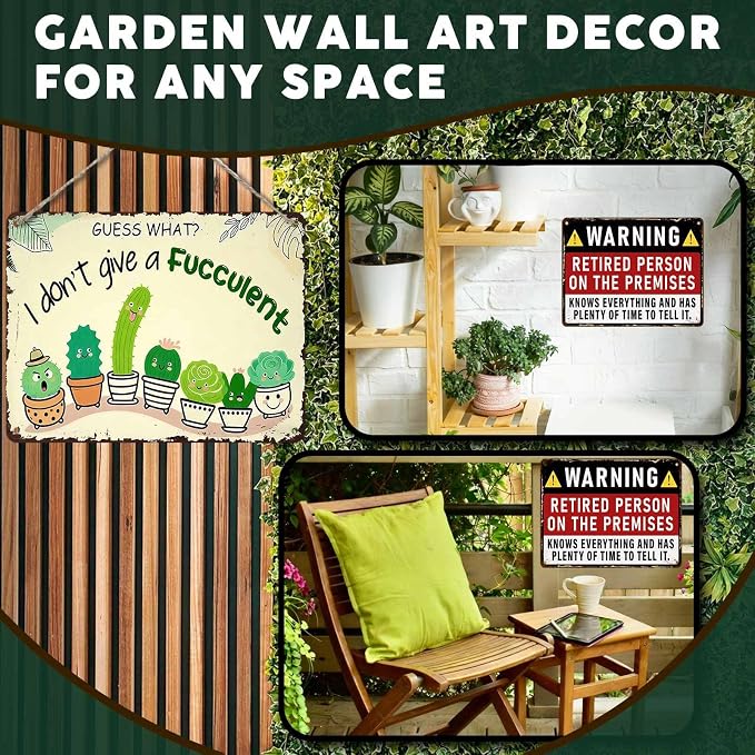 PEACHGARDEN Garden Decor Succulent Metal Sign I Don't Give A Succulent Wall Art Decor Funny Signs for Home Garden Greenhouse Outdoor Yard 12x16 inch