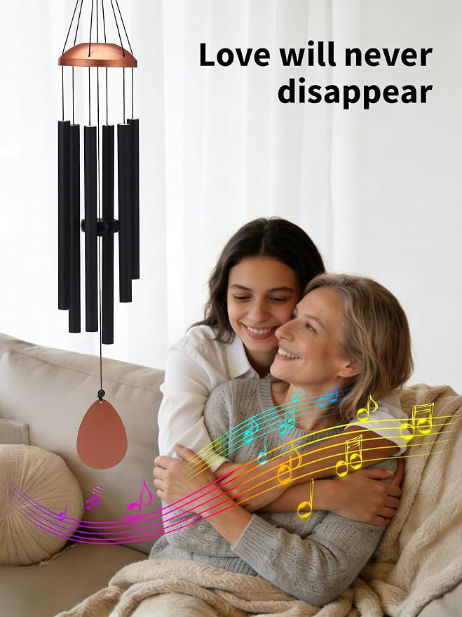 Large Aluminium Wind Chimes for Outside 37" Black Wind Catcher | Deep Tone,Soothing Melody,Zen Atmosphere,Garden Patio Outdoor Decor,Memorial Wind Chimes,Gift for Mom Women Grandma Neighbor