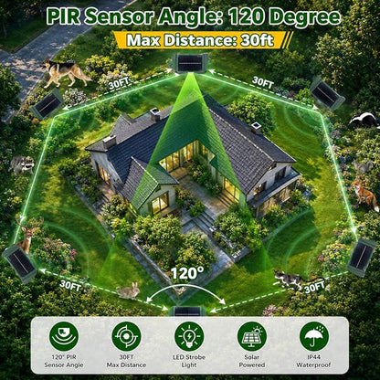 4PCS Solar Animal Repellent Outdoor, Ultrasonic Cat Repeller Outdoor&Deer Repellent Device, Rabbit Squirrel Raccoon Repellent with Motion Sensor LED Lights for Garden Yard