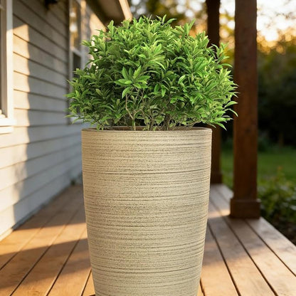 ZMTECH 4 Pack Plastic Planters 21/18/12/10in, Beige Faux Stone Finish Round Flower Pots with Drainage Holes & Saucers, Large Tall Plant Pots for Indoor Outdoor, Patio Garden Decor, Plant Containers