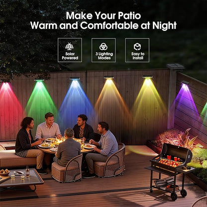 Solar Fence Lights Outdoor, Warm White & RGB Combo 8 Modes Color Changing Fence Lights Solar Powered for Outside, LED IP65 Waterproof Solar Patio Light for Step, Pathway, Garden, Deck, Stairs - 8 Pack