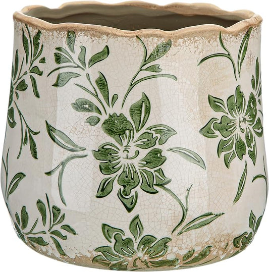 Bokon 7 x 6.3 Inch Ceramic Planter Vintage Scroll Planter Decorative Plant Pots with Crackle Glaze for Indoor Outdoor, Kitchen, Table, Shelf, Mantel, Home, Garden Decor, Gardening Gift(Country)