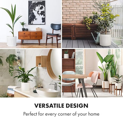 Fox & Fern Large Indoor Planter, Modern Large Plant Pot for Indoor or Outdoor, UV and Frost Resistant - 10 Inch, Glossy White Flower Pot with Drainage Plug, Lightweight