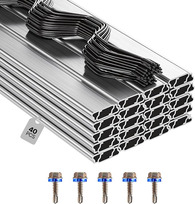 VEVOR Greenhouse Spring Wire and Lock Channel, 40 Packs 6.56 ft PVC-Coated Wiggle Wire & Aluminum Alloy Channel Bundle Kit with Included Screws, 0.05 in Thickened, Poly Film & Shade Cloth Attachments