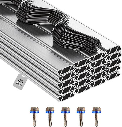 VEVOR Greenhouse Spring Wire and Lock Channel, 40 Packs 6.56 ft PVC-Coated Wiggle Wire & Aluminum Alloy Channel Bundle Kit with Included Screws, 0.05 in Thickened, Poly Film & Shade Cloth Attachments
