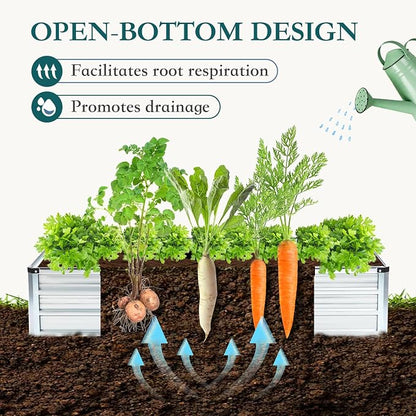 DUMOS Galvanized Raised Garden Bed Outdoor, 6x3x1ft 2 Pack Metal Planter Box for Deep-Rooted Vegetables Flowers Herbs, Rectangular Planter Raised Bed for Patio Balcony Backyard, Open Bottom, Silver
