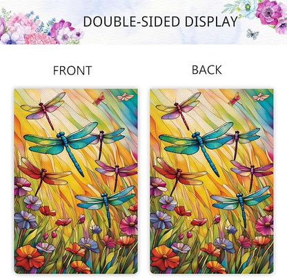 Spring Summer Dragonfly Garden Flag Floral Flowers Garden Flag Vertical Double Sided Rustic Farmland Burlap Yard Lawn Outdoor Decor 12.5x18"