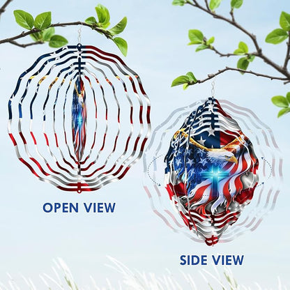 FLAGWIX American Eagle Decorations - 3D Stainless Steel Metal Wind Spinners 12 in - 4th of July Decorations for Window Yard Garden Patio, Patriotic Outdoor Decor, Eagles Gifts for Men Women Friends