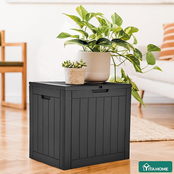 YITAHOME 31 Gallon Outdoor Storage Deck Box | Waterproof Resin Package Delivery and Storage Box with Lockable Lid for Patio Furniture Cushions, Pool Accessories, Garden