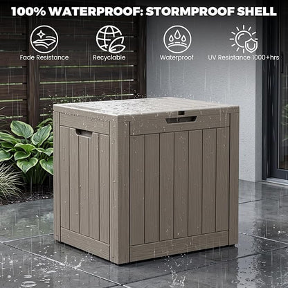 Outdoor Storage Box, 35 Gallon Waterproof Deck Box [Upgraded 3.1], Tool-Free Resin Storage for Patio Cushions, Balcony Pool Toys, Lockable Outside Side Table Ottoman, Balcony, Grey