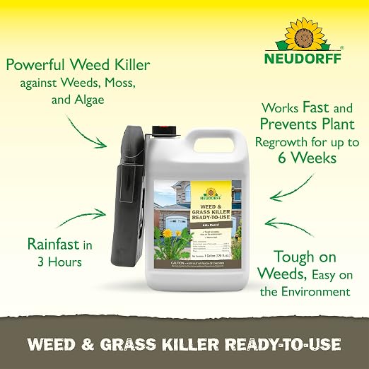 Neudorff Weed and Grass Killer, See Results in 1 Hour: Kills Weeds – Roots and All, Fast Acting Brush and Vine Killer with Non-staining Formula; Rainfast in 3 Hours Ready-to-Use Spray (1 Gallon)