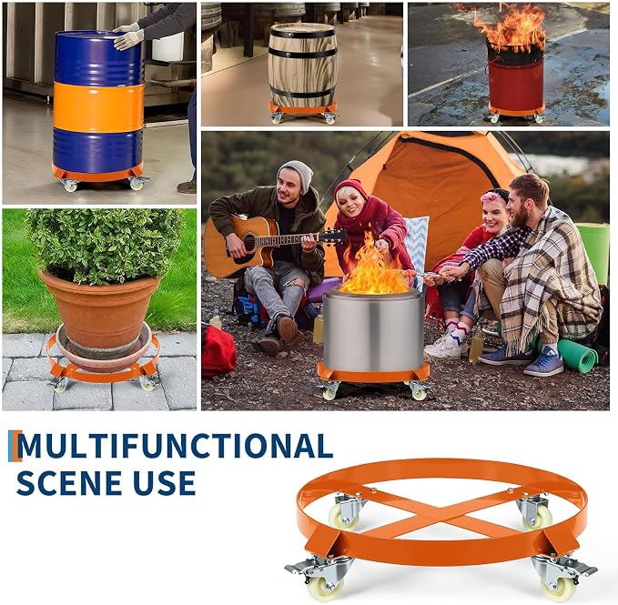 55-Gallon Drum Dolly, Heavy Duty 1000Lbs Load Capacity,Barrel Dolly Cart with Cross Braces & Swivel Casters Wheel,Steel Fram,Non Tipping Design,Barrel Cart with Brake for Warehouse Drum Handling