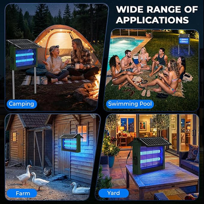 Upgraded Solar Bug Zapper Outdoor with Dual Panels, 4500V Cordless Rechargeable Fly Insect Killer Waterproof Electric Mosquitoes Zapper for Patio Garden Backyard RV Camping Pond