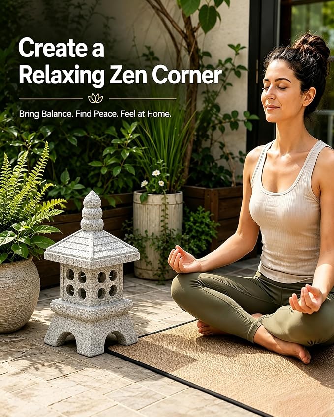 Nacome Solar Pagoda Garden Statues:15.7 inches Outdoor Weatherproof Resin Zen Decor for Landscape Balcony Patio Porch Yard Ornament(Gray)