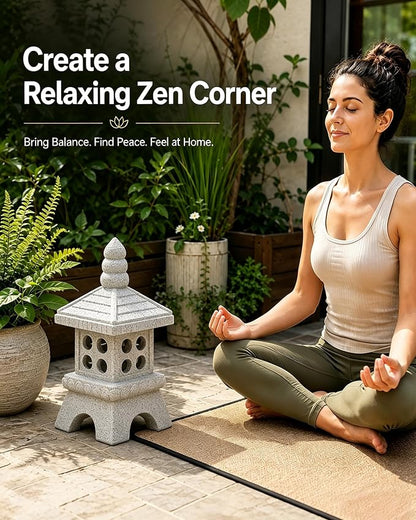 Nacome Solar Pagoda Garden Statues:15.7 inches Outdoor Weatherproof Resin Zen Decor for Landscape Balcony Patio Porch Yard Ornament(Gray)