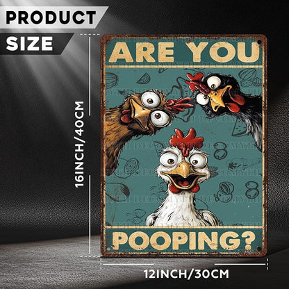 Vintage Chicken Tin Sign Are You Pooping Retro Bathroom Metal Poster Funny Wall Art Toilet Man Cave Bar Cafe Indoor Room Garage Store Office Farmhouse 12 * 16inch