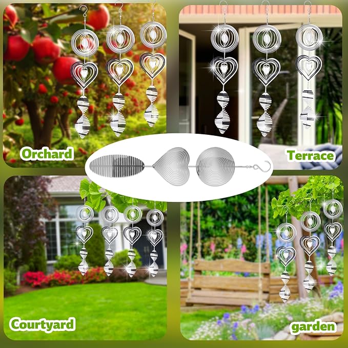 3 Sets Bird Frighten Devices for Outside, 3D Reflective Stainless Steel Wind Spinners Discs Bird Reflectors to Keep Woodpeckers, Pigeons Away from Window House Patio Yard Orchards