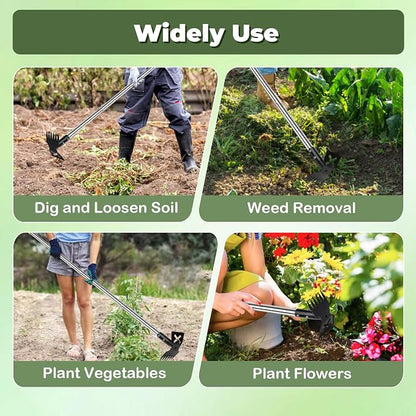 Weed Puller Tool with Long Handle, 60" Manual Weeding Tools Gardening, 2 in 1 Hand Weed Rake and Hoe Garden Weeder Tool, Uprooting Pulling Weed Remover Tool for Yard, Patio, Lawn and Garden (Yellow)