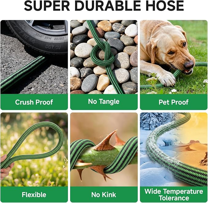 Garden Hose 25FT Non-Expandable Water Hose Flexible Kink-Free Lightweight Leak-Proof Sturdy Outdoor Hose Water Pipe for Garden Yard Lawn Camper 3/4 Inch Fittings