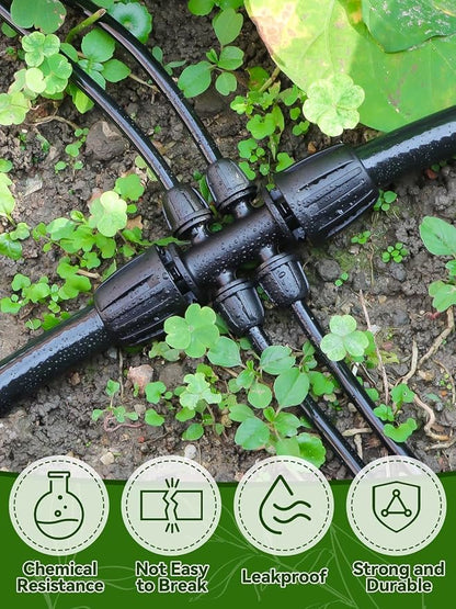 20PCS Locked Barbed Tee Connectors, Kalolary 1/2” to 1/4” Drip Irrigation Fittings Kit 12/16mm to 4/7mm Tube Lock Female Connector 6-Way Barbed Lock Irrigation Parts for Watering System (Black)