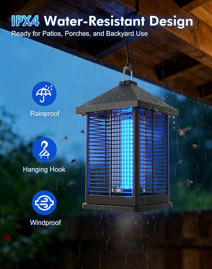 Bug Zapper Indoor & Outdoor with Auto Smart Light Sensor, 4000V Electric Mosquito Zapper, Insect Fly Trapper, Covers 2100 sq ft, IPX4 Waterproof Mosquito Lamp for Patio, Garage, Backyard, Porch