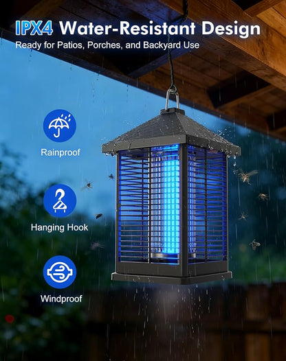 Bug Zapper Indoor & Outdoor with Auto Smart Light Sensor, 4000V Electric Mosquito Zapper, Insect Fly Trapper, Covers 2100 sq ft, IPX4 Waterproof Mosquito Lamp for Patio, Garage, Backyard, Porch