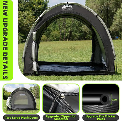 Happy Travel Bike Storage Tent Shed, Outdoor Waterproof Bicycle Covers Shelter with Window for 2/3/4/6/8 Bikes,Oversized Outside Portable Sheds for Lawn Mower,Garden Tools
