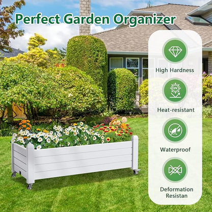 PatioZen Raised Garden Bed with Wheels, 21 Gallon Self-Watering Outdoor Raised Planter Box with Drainage Plug & Gauge for Vegetables Flowers Herbs, Rustproof Resin for Backyard Patio Porch (Ashen)