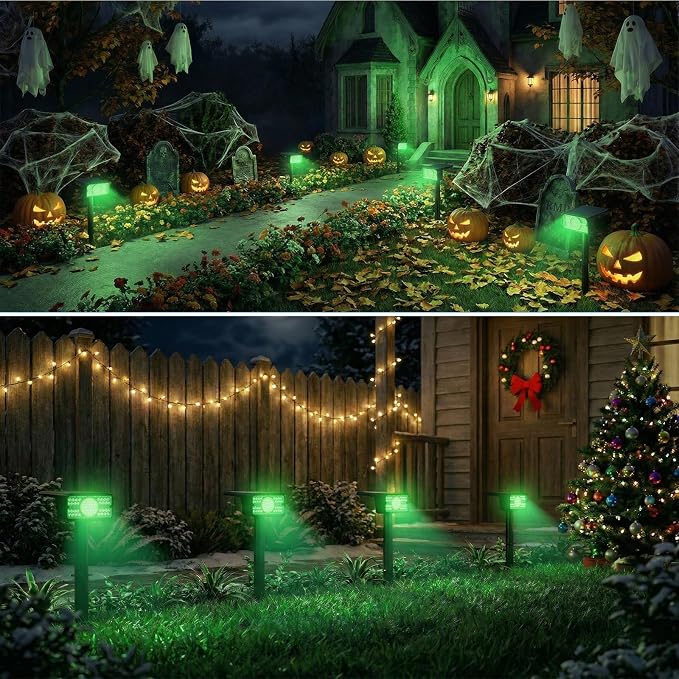 T-SUN Green Solar Spot Lights Outdoor 4 Pack, 49 LED 2 Lighting Modes, IP65 Waterproof Landscape Spotlights, 2 in 1 Auto On/Off Solar Lights for Yard, Garden, Driveway, Pathway